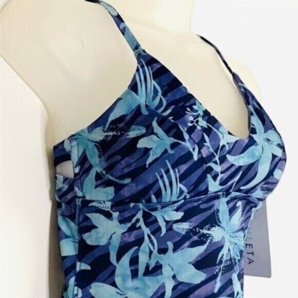 Athleta Womens A-C Triangle Tankini Top Swim Tank XS Floral Blue Beachy - Picture 5 of 12